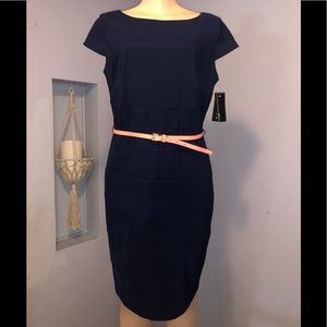 AGB New Navy Blue pencil with a pink belt woman’s size 12